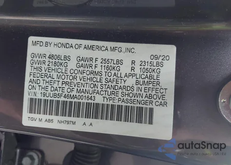 2021 Acura Tlx Technology Package z USA, uszkodzony, nr VIN 19UUB5F46MA001643